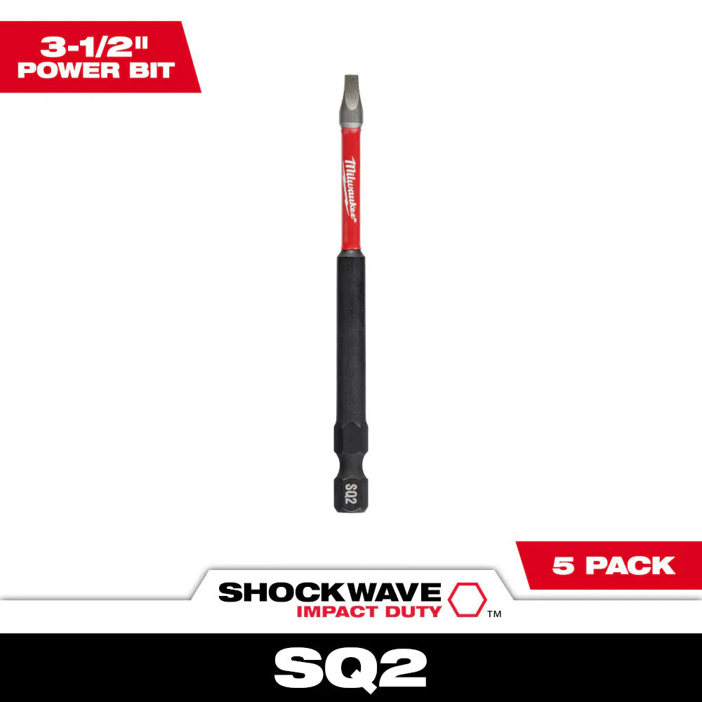 Milwaukee 48-32-4574 Tool SHOCKWAVE Impact Duty 3-1/2 inch Square #2 Alloy Steel Screw Driver Bit (5-Pack)