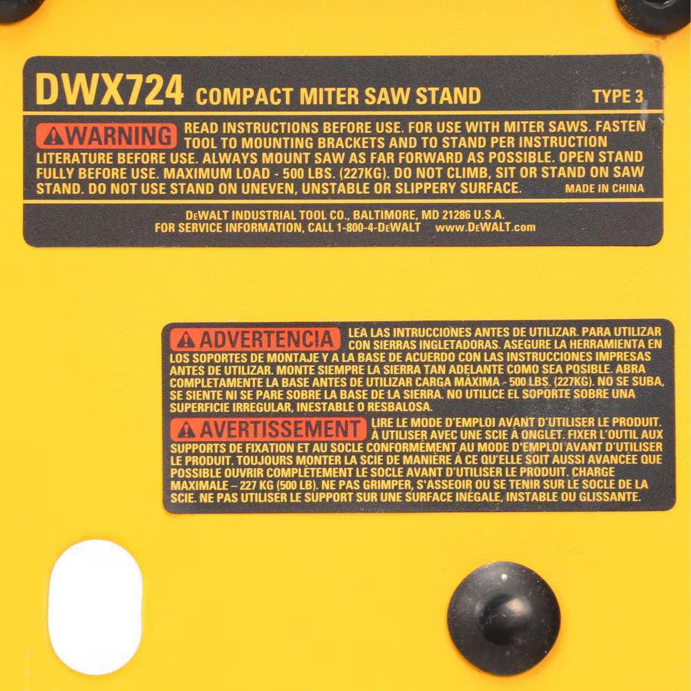 DEWALT DWX724 29.8 lbs. Compact Miter Saw Stand with 500 lbs. Capacity and 10 ft. Outfeed Support