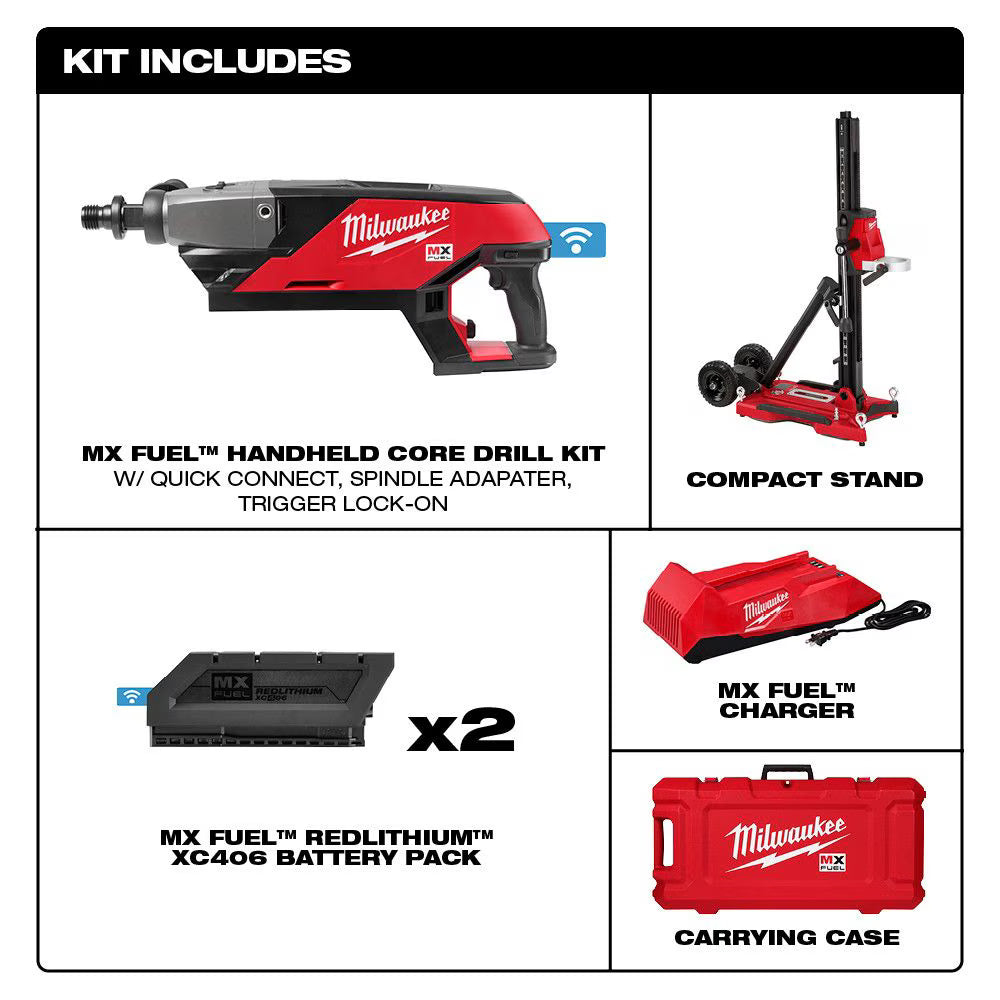 Milwaukee MXF301-2CXS Tool MX FUEL Lithium-Ion Cordless Handheld Core Drill Kit with Stand, (2) Batteries and Charger