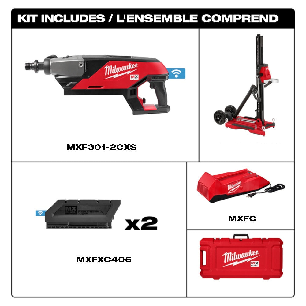 Milwaukee MXF301-2CXS Tool MX FUEL Lithium-Ion Cordless Handheld Core Drill Kit with Stand, (2) Batteries and Charger