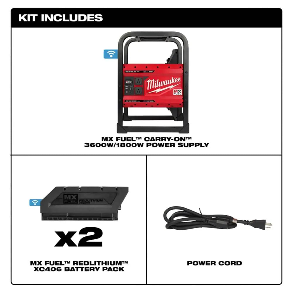 Milwaukee MXF002-2XC Tool MX FUEL CARRY-ON 3600W/1800W Li-Ion Battery Powered Portable Power Station Generator With 2 Batteries