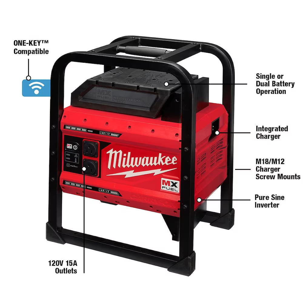 Milwaukee MXF002-2XC Tool MX FUEL CARRY-ON 3600W/1800W Li-Ion Battery Powered Portable Power Station Generator With 2 Batteries