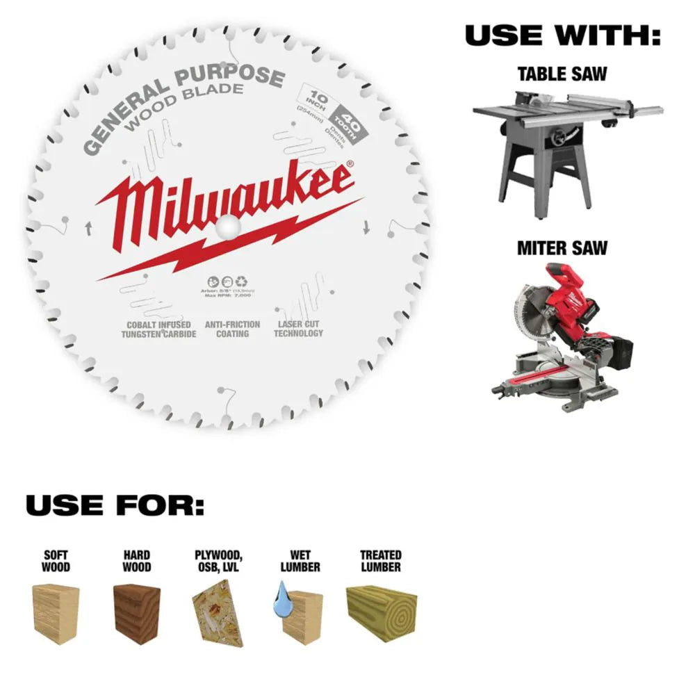 Milwaukee 48-40-1036 Tool 10-inch x 40-Tooth and 60-Tooth Mitre/ Table Saw Blades (2-Pack)