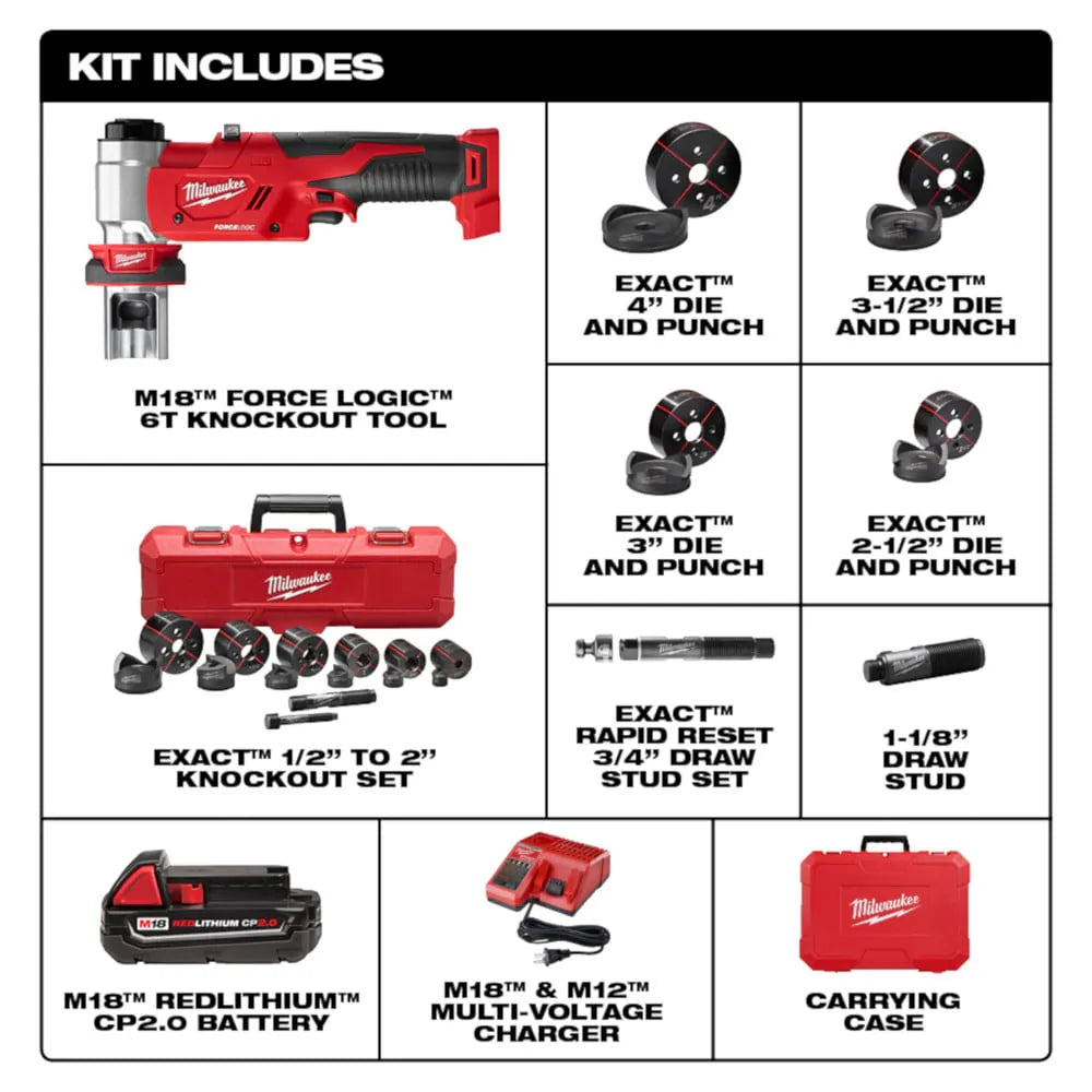 Milwaukee 2677-23 Tool M18 18-Volt Li-Ion 1/2 -inch - 4 -inch FORCE LOGIC 6 Ton Cordless Knockout Kit 2.0Ah Battery