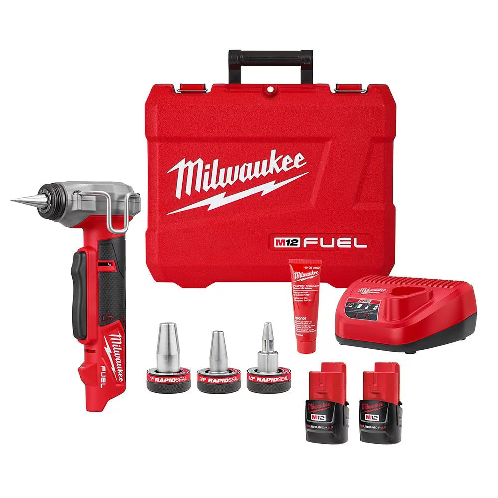 Milwaukee 2532-22 Tool M12 Fuel Cordless 3/8 -inch - 1 -inch PEX Expansion Tool Kit with (2) Batteries, (3) Expansion Heads