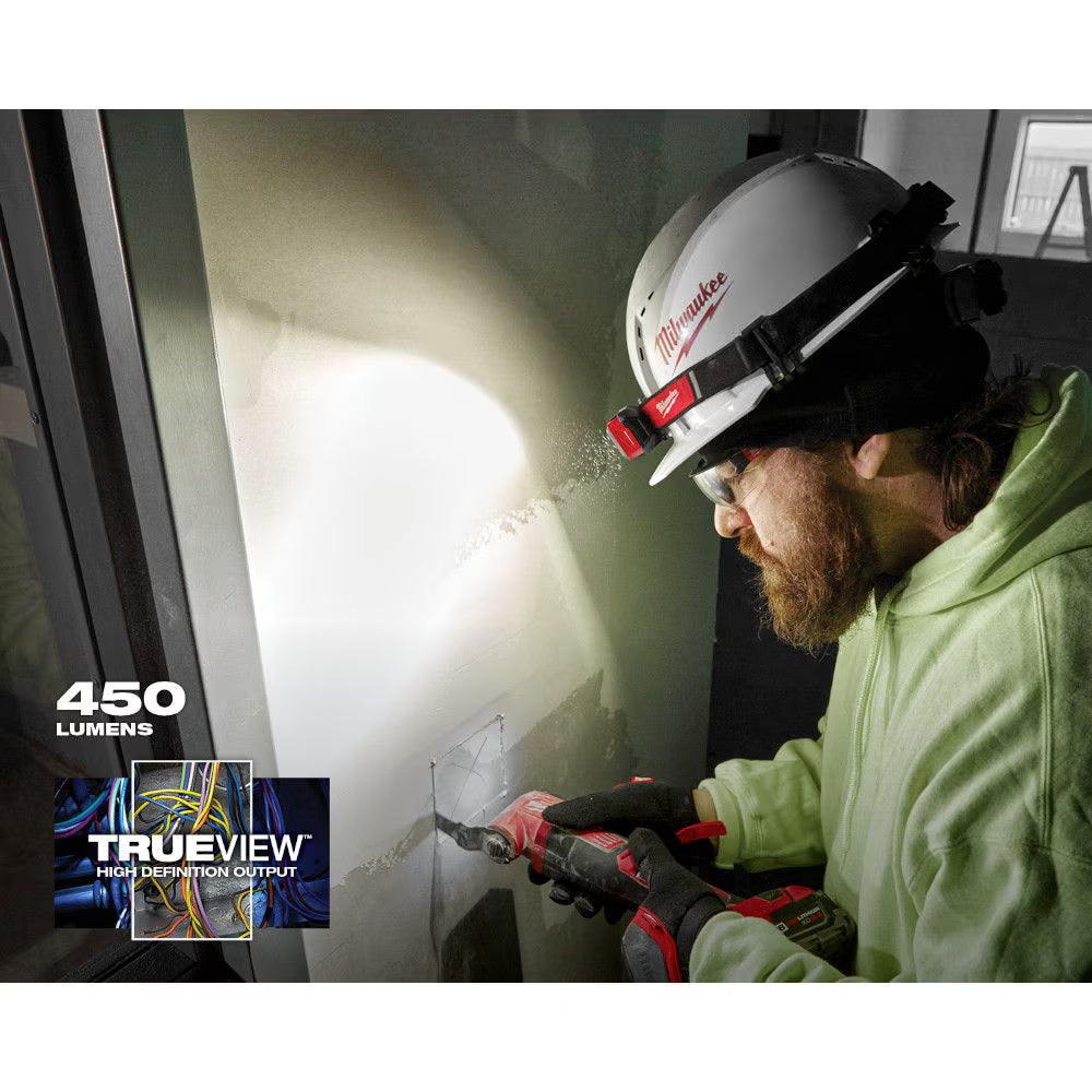 Milwaukee 2012R Tool 450 Lumens LED USB Internal Rechargeable Magnetic Hard Hat Headlamp and Task Light
