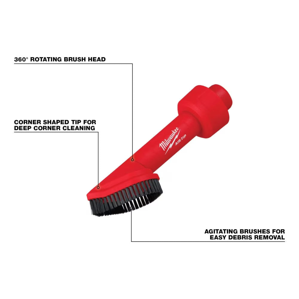 Milwaukee 49-90-2021 Tool AIR-TIP 1-1/4 in. - 2-1/2 in. Rotating Corner Brush Tool Wet/Dry Shop Vacuum Attachment
