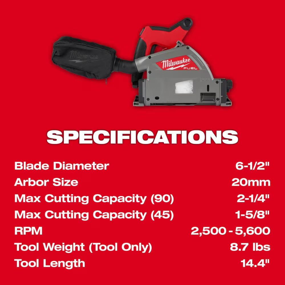 Milwaukee 2831-20 Tool M18 FUEL 18-Volt Lithium-Ion Cordless Brushless 6-1/2 inch Plunge Cut Track Saw (Tool-Only)