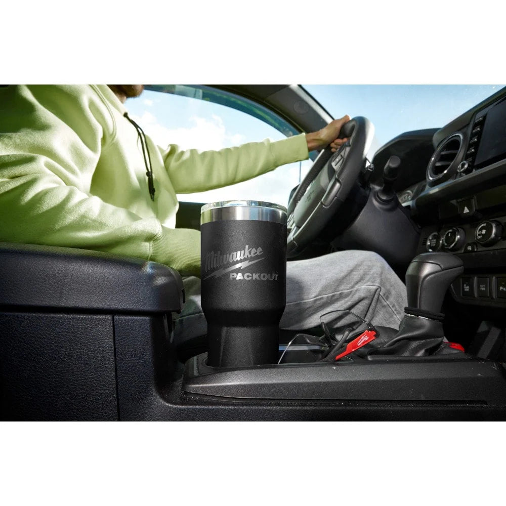 Milwaukee 48-22-8393B PACKOUT™ 30 oz. Tumbler – Black, Double-Wall Vacuum Insulation, Twist-Lock PACKOUT Connectivity, Dishwasher Safe