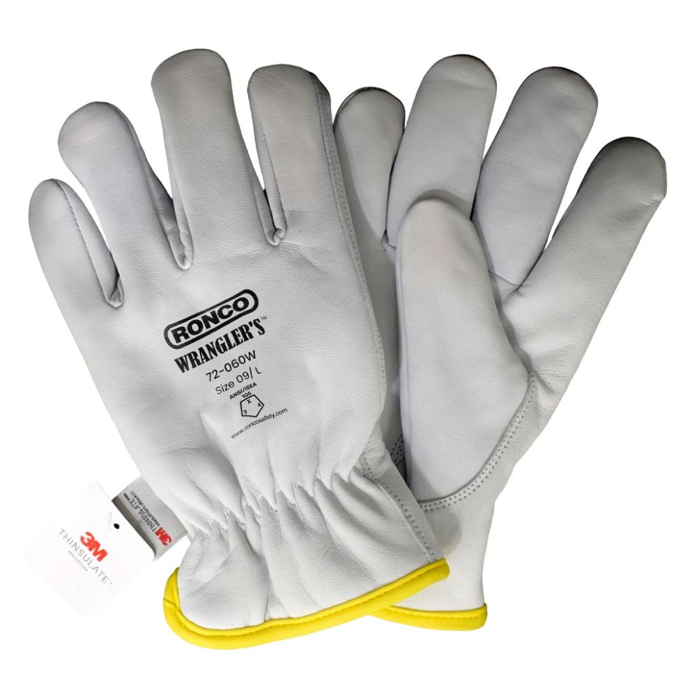 Ronco Wrangler's white goatskin leather driver gloves with 3M Thinsulate lining, size 9/L