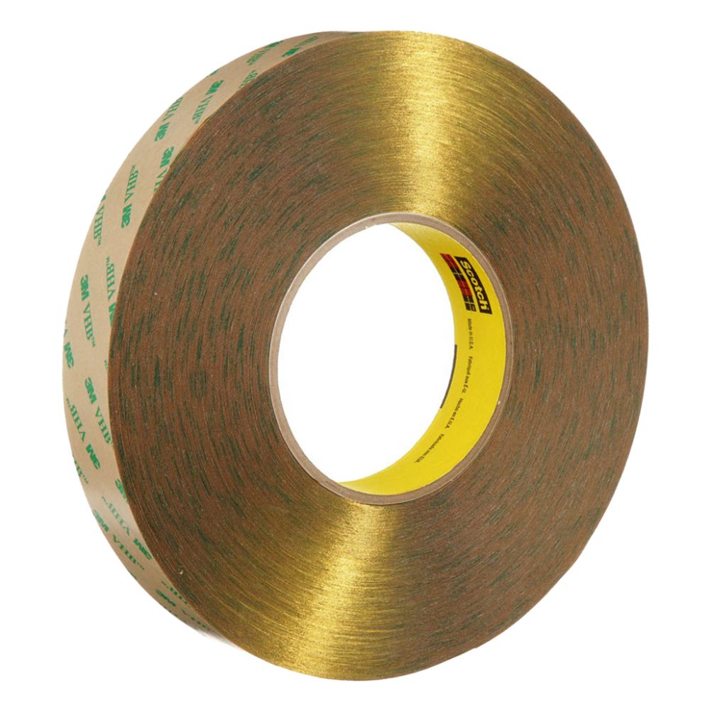 3M F9473PC clear VHB adhesive transfer tape roll with tan paper liner