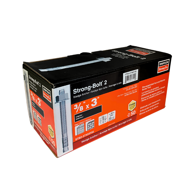 Simpson STB2-37300F50 Strong-Bolt® 2 — 3/8 in. x 3 in. Wedge Anchor, Fully Assembled (Box of 50 pcs.)