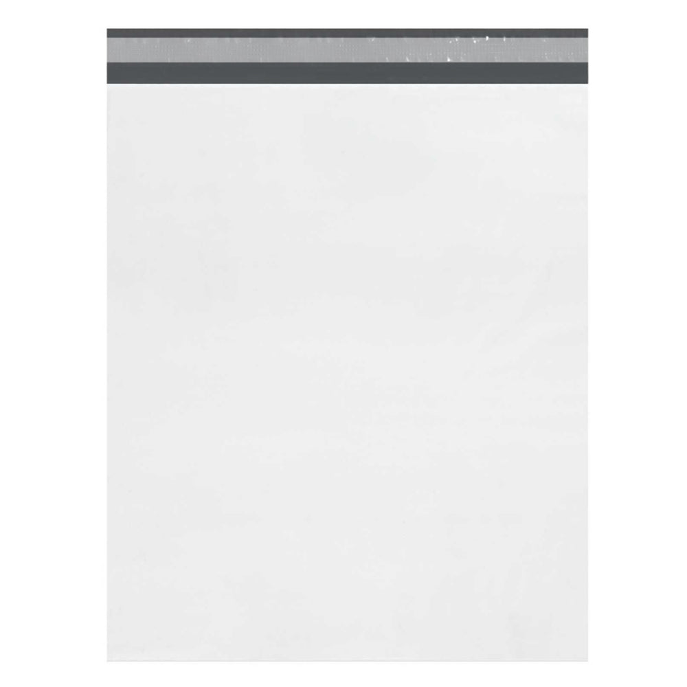 A single white co-extruded polyethylene shipping mailer featuring a grey peel-and-seal self-adhesive strip on a clean white background