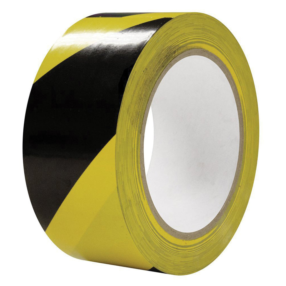 Black/Yellow Striped PVC Safety Tape LMT 72MM x 33M | 6MIL