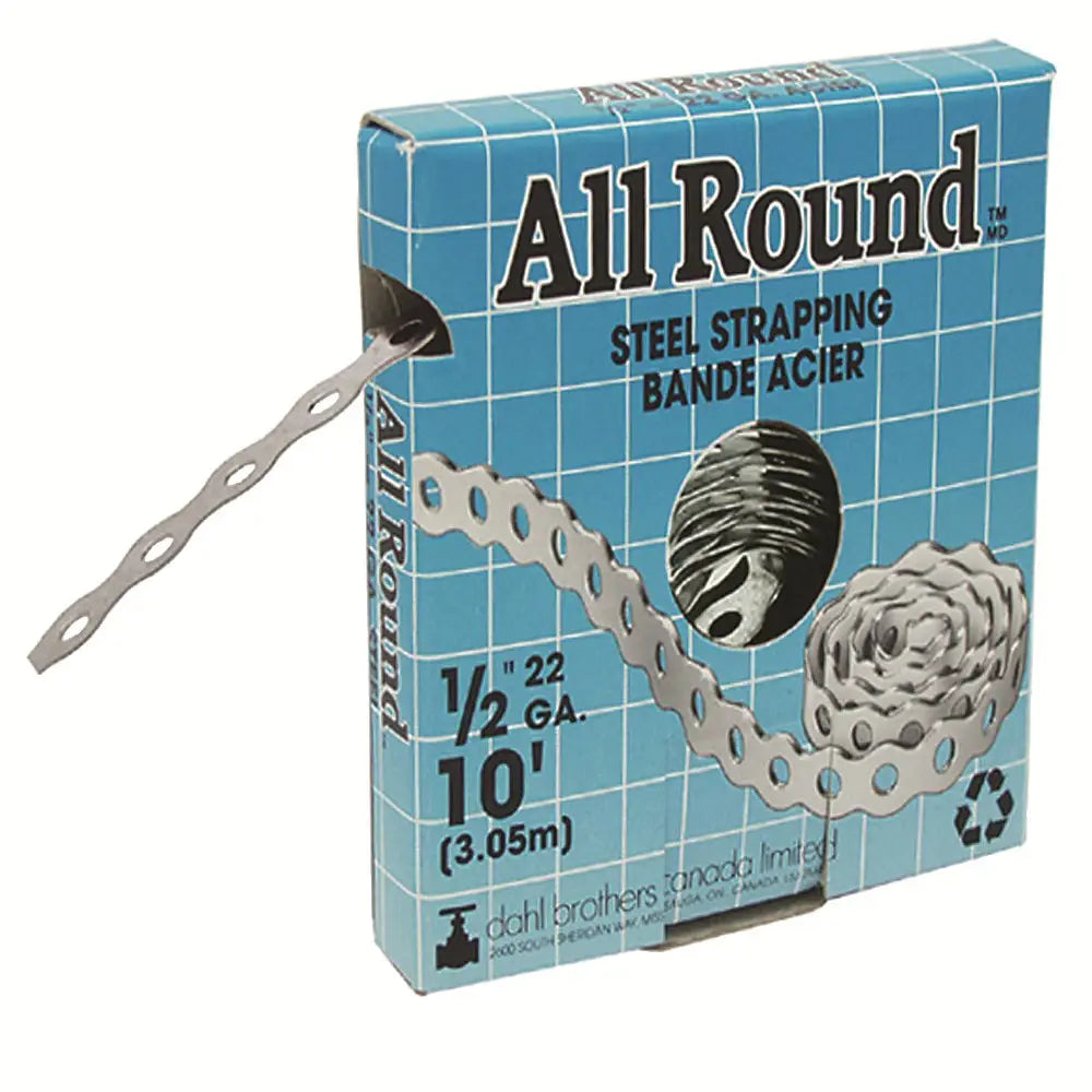 Dahl All Round Perforated Steel Strapping, 22 Gauge, 1/2 in x 25 ft – Pipe Hanger Strap for Plumbing & HVAC