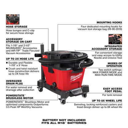 Milwaukee 0910-20 M18 FUEL Cordless 6 Gal Brushless Wet/Dry Vacuum (Tool Only)