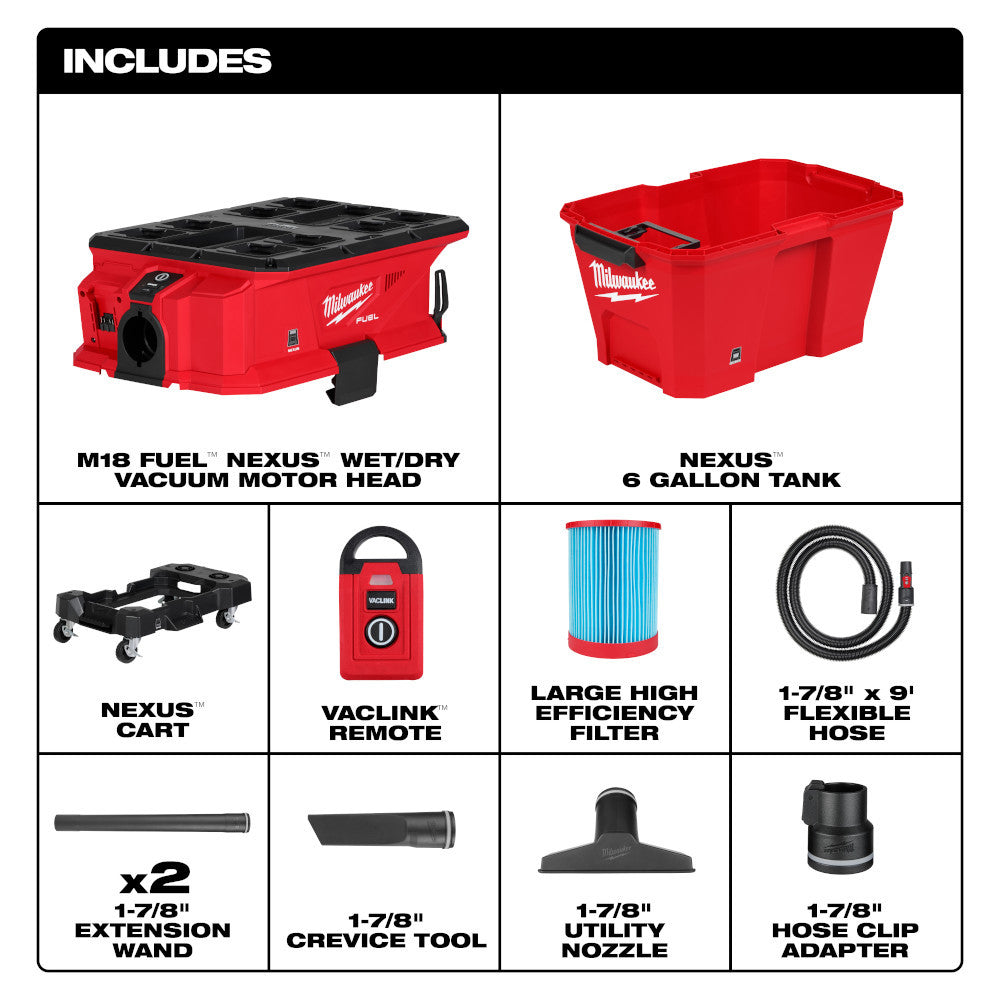 Milwaukee 0914-20 M18 FUEL NEXUS Cordless Brushless 6 Gal Wet/Dry Vacuum with PACKOUT and VACLINK (Tool Only)