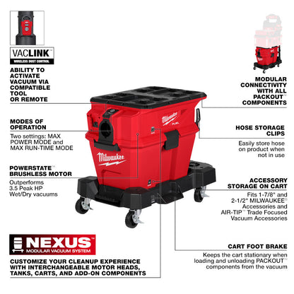 Milwaukee 0914-20 M18 FUEL NEXUS Cordless Brushless 6 Gal Wet/Dry Vacuum with PACKOUT and VACLINK (Tool Only)