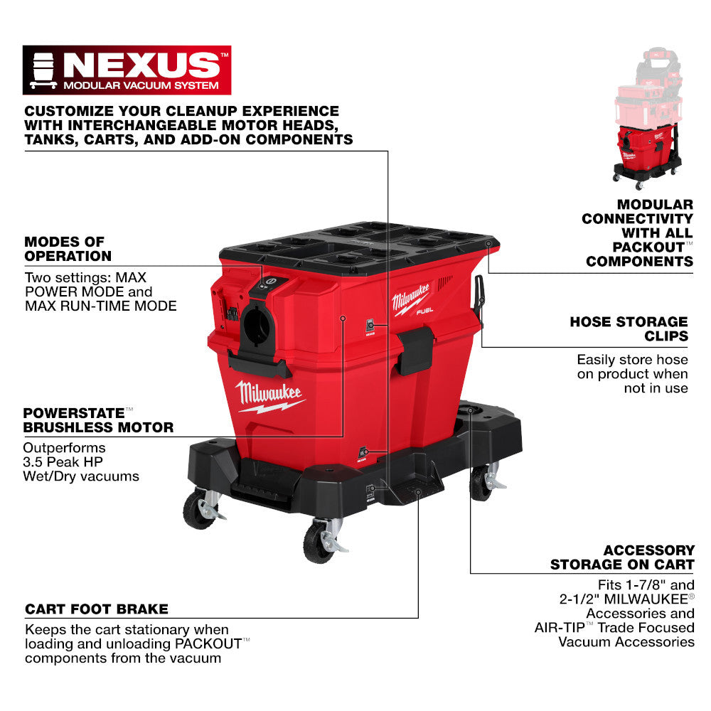 Milwaukee 0915-20 M18 FUEL NEXUS Cordless Brushless 6 Gal Wet/Dry Vacuum with PACKOUT (Tool Only)