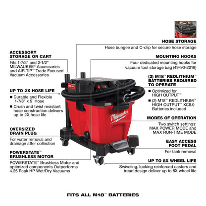 Milwaukee 0920-22HD M18 FUEL Cordless Dual-Battery 9 Gal Brushless Wet/Dry Vacuum Kit