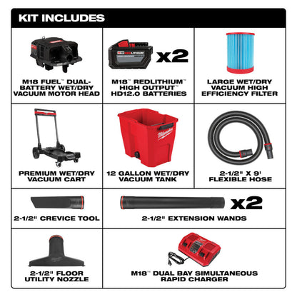 Milwaukee 0930-22HD M18 FUEL Cordless Dual-Battery 12 Gal Brushless Wet/Dry Vacuum Kit