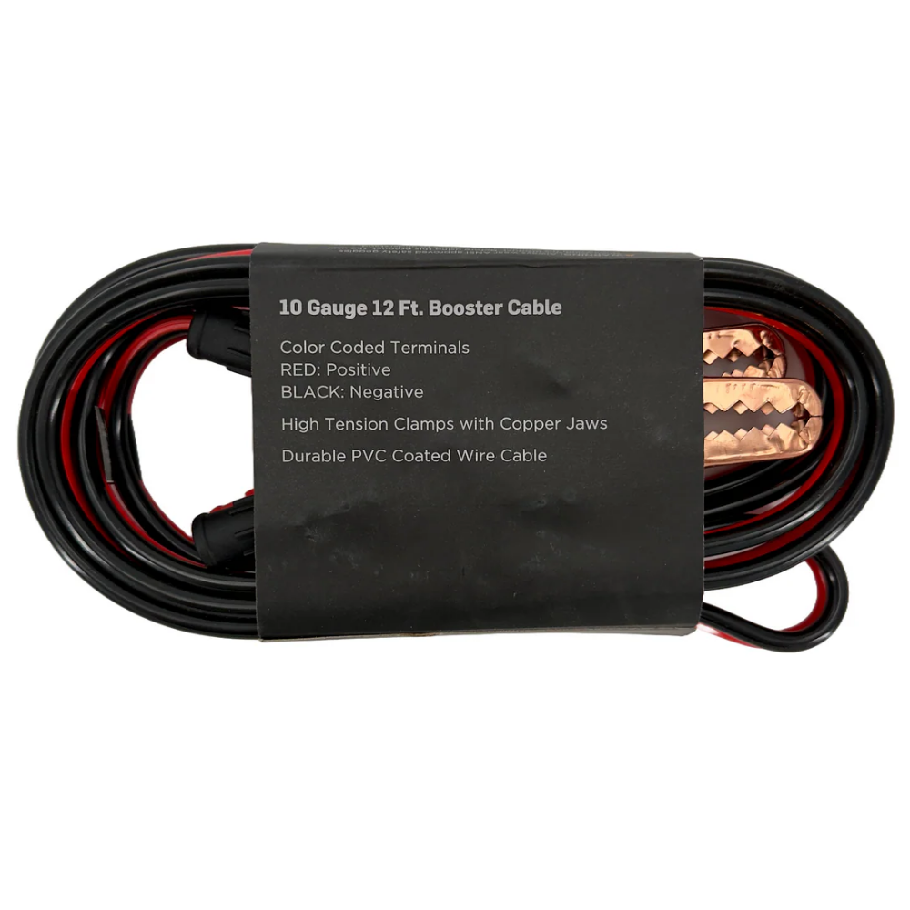 10 Gauge 12ft Booster Cable PVC Coated with Copper Jaw Clamps Color Coded