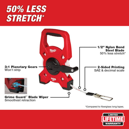 Milwaukee 48-22-5201 100' Steel Open Reel Long Tape Measure