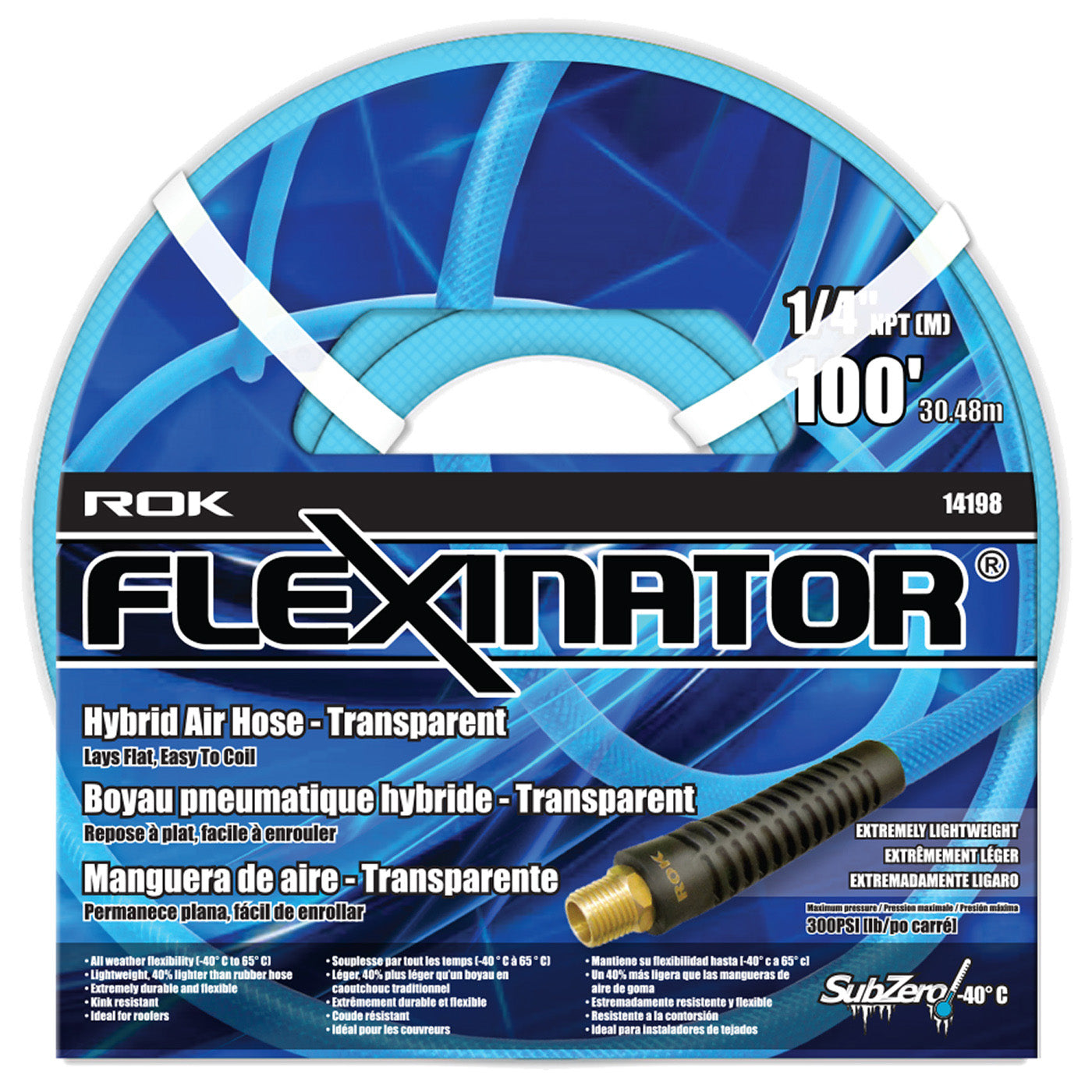 ROK 14198 1/4in x 100' FLEXINATOR Hybrid Air Hose - Transparent
