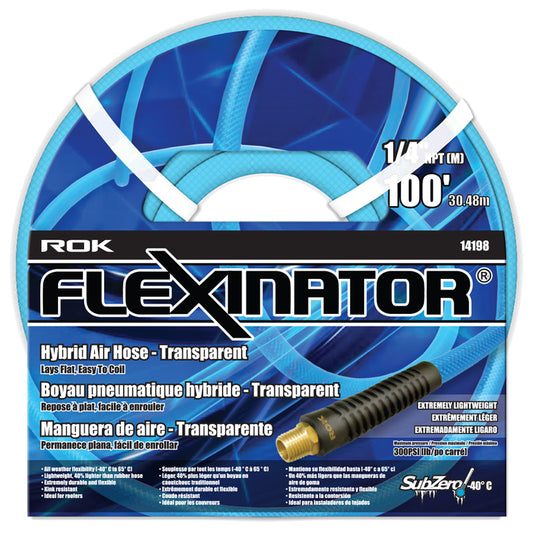 ROK 14198 1/4in x 100' FLEXINATOR Hybrid Air Hose - Transparent