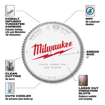 Milwaukee 48-40-4505 14in x 72T Ferrous Metal & Stainless Cutting Circular Saw Blade