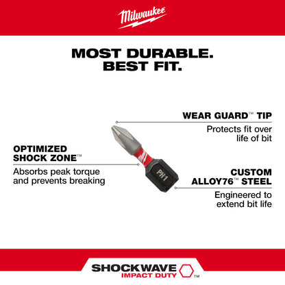 Milwaukee 48-32-4423 SHOCKWAVE Impact Duty 1in x #3 Square Power Bits - 2pk