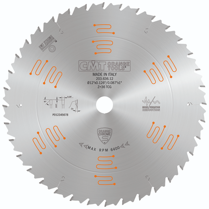 CMT 203.636.12 Orange Chrome 12" Glue Line Ripping Blade T36 TCG