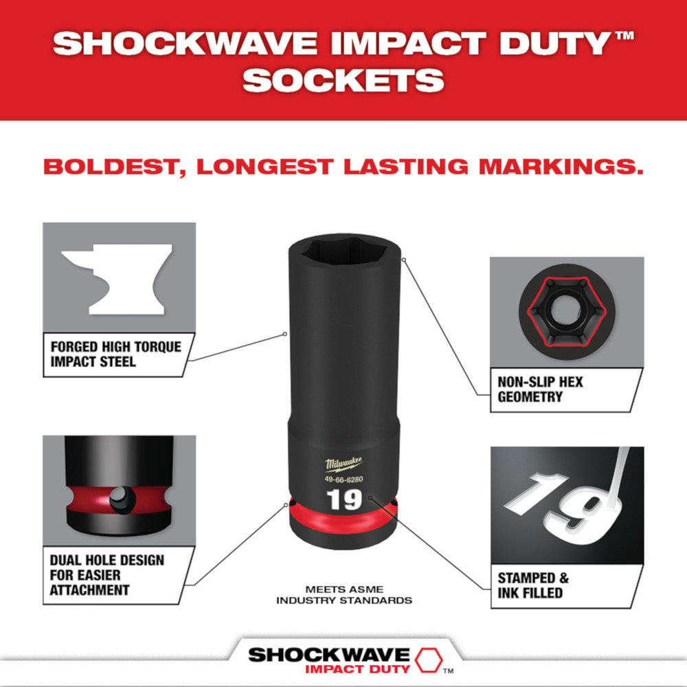 Milwaukee 49-66-7014 SHOCKWAVE Impact Duty 14pc 1/2in Metric Deep 6 Point Socket Set