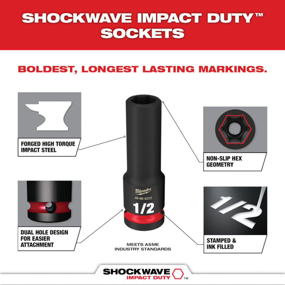 Milwaukee 49-66-4417 SHOCKWAVE Impact Duty 3pc 3/8in SAE Deep Well 6 Point Socket Set