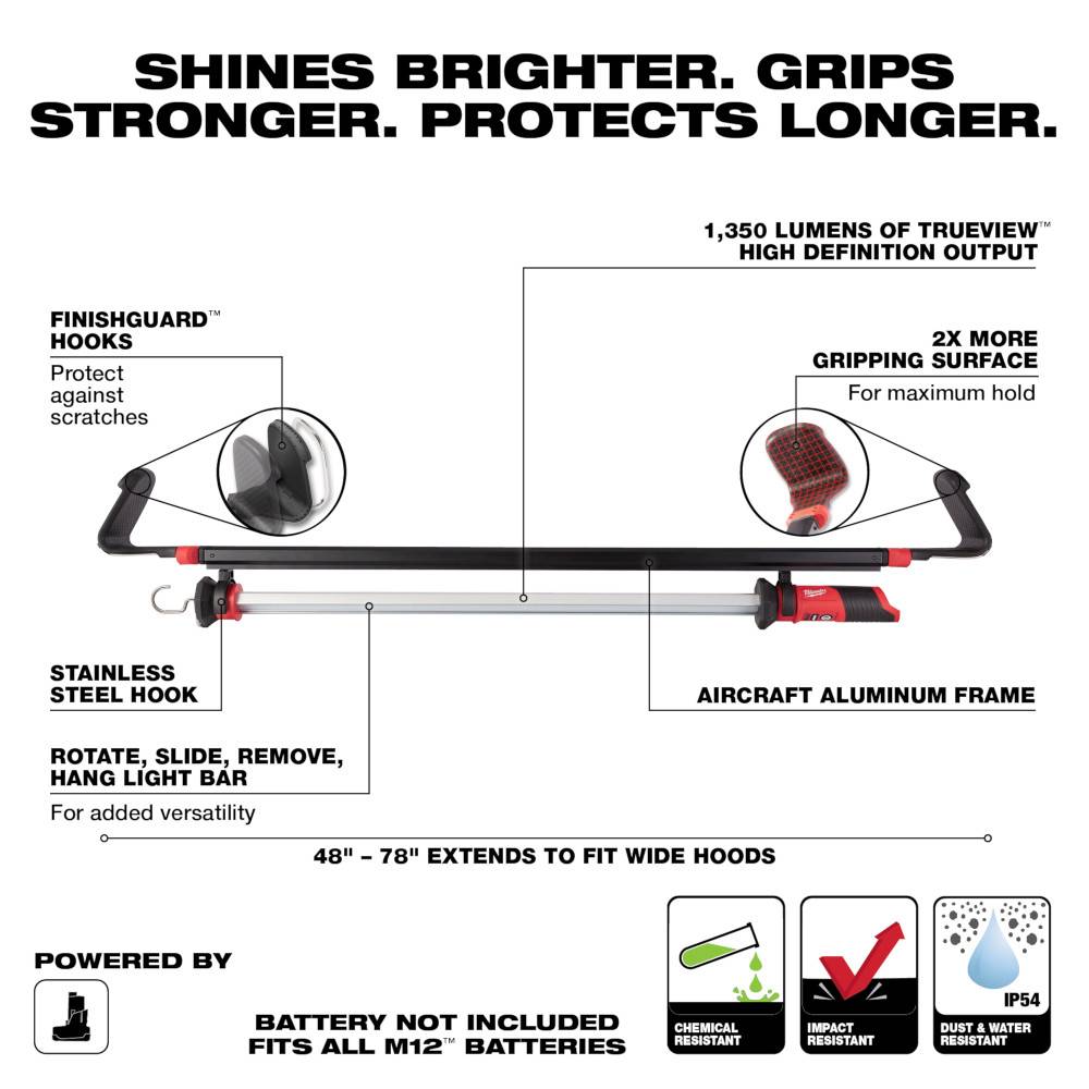 Milwaukee 2125-20 M12 Cordless 1350 Lumen LED Underhood Light (Tool Only)
