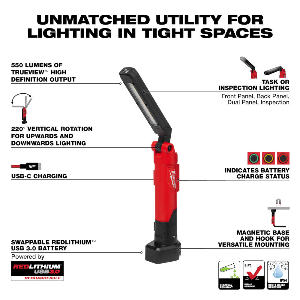 Milwaukee 2128-21 USB 550 Lumen Stick Light with Magnet