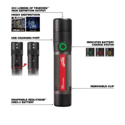 Milwaukee 2160-21 800 Lumens LED USB Rechargeable HP Fixed Focus Flashlight