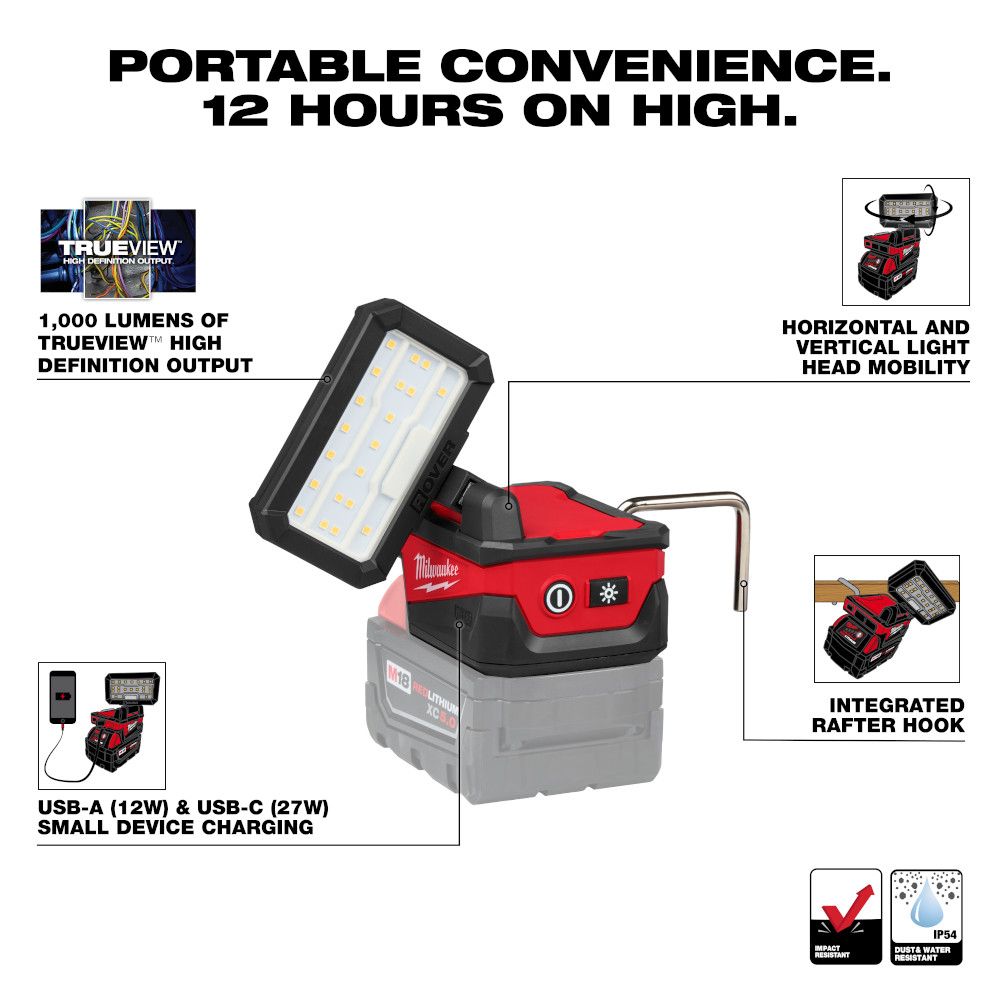 Milwaukee 2359-20 M18 ROVER Compact Folding Flood Light with USB Charging