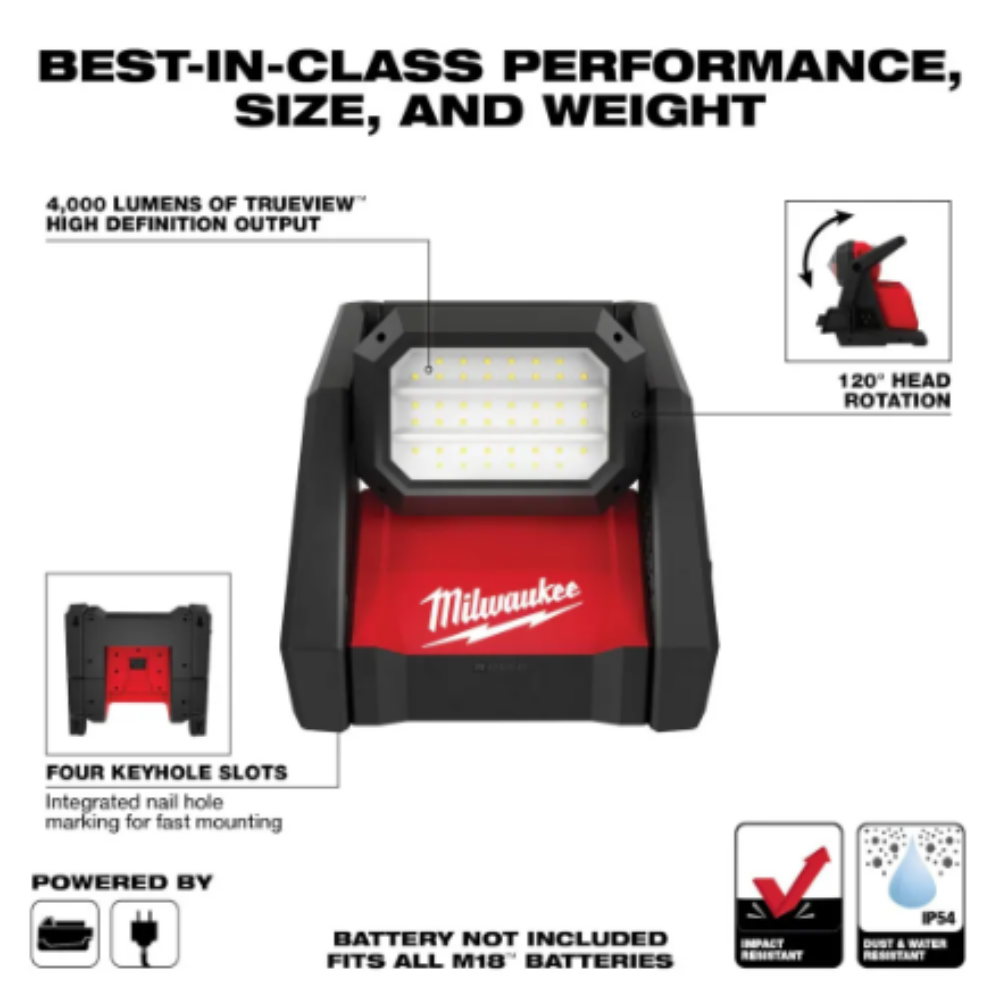 Milwaukee 2366-20 M18 GEN-2 18-Volt Lithium-Ion Cordless 4000-Lumen ROVER LED AC/DC Flood Light (Tool-Only)
