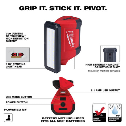 Milwaukee 2367-20 M12 12-Volt Lithium-Ion Cordless ROVER Service and Repair Flood Light with USB Charging - Tool Only