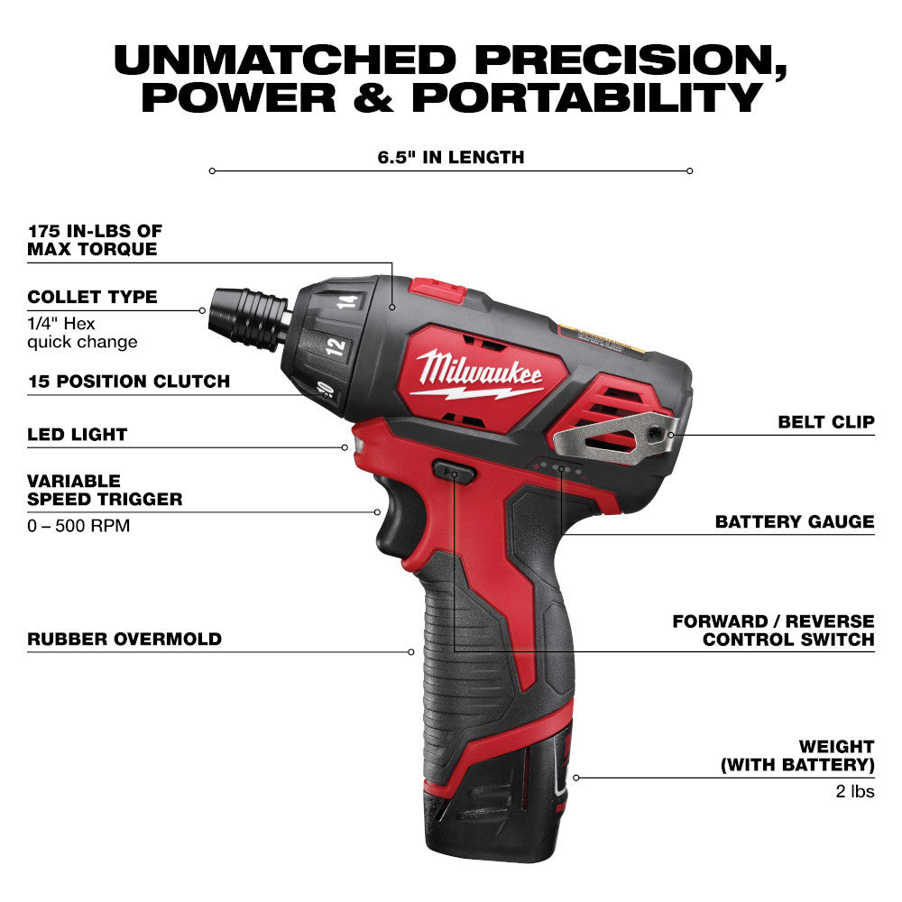 Milwaukee 2401-20 M12 Cordless 1/4in Hex Screwdriver (Tool Only)