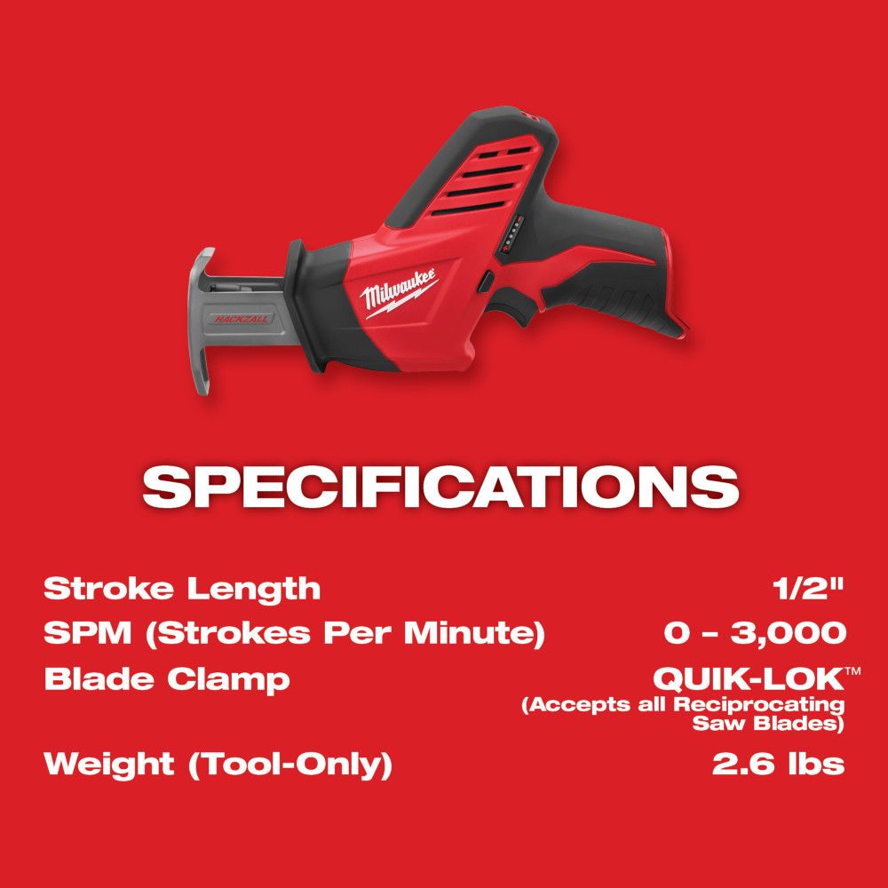Milwaukee 2420-20 M12 12 Volt Lithium-Ion Cordless HACKZALL Reciprocating Saw - Tool Only