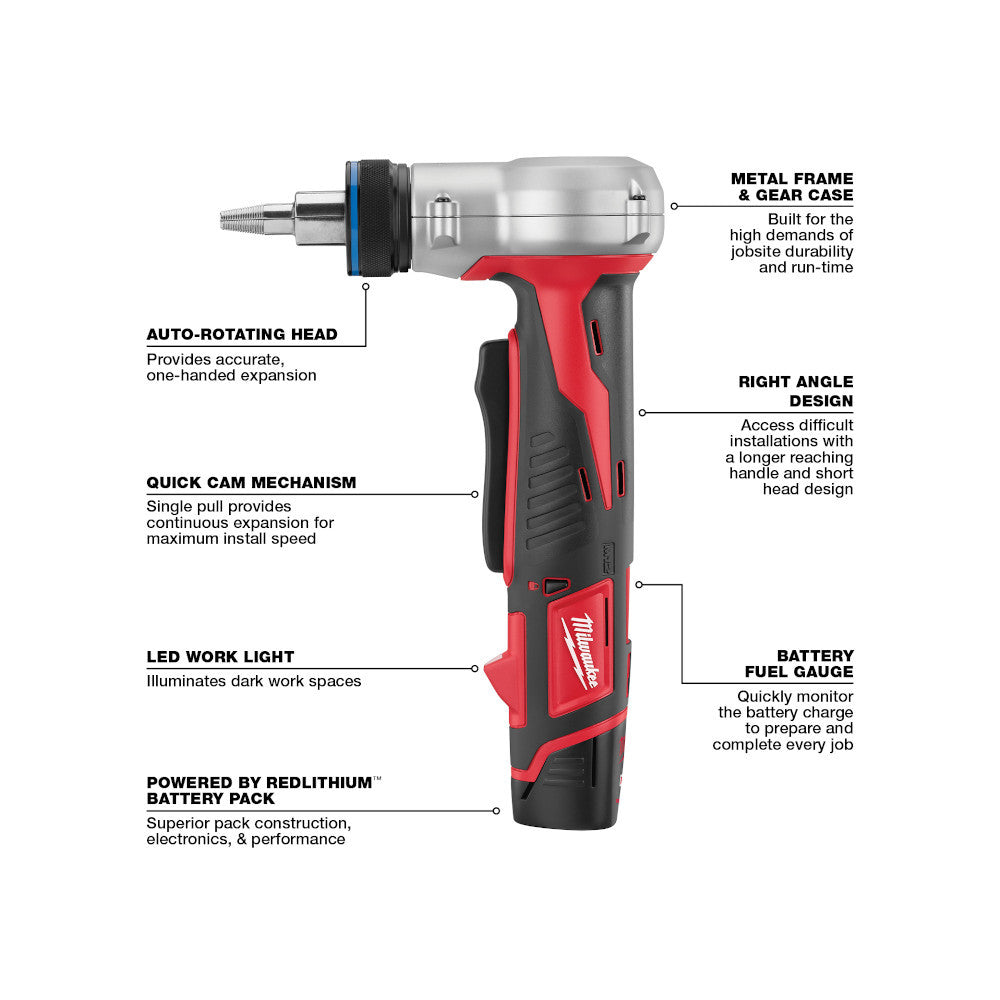 Milwaukee 2432-22 M12 Cordless Brushless 3/8in-1in ProPEX Expansion Tool Kit