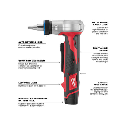 Milwaukee 2432-22 M12 Cordless Brushless 3/8in-1in ProPEX Expansion Tool Kit