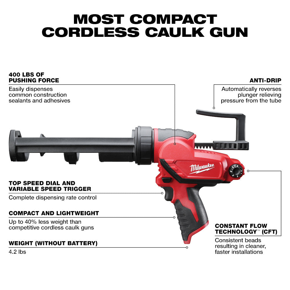 Milwaukee 2441-20 M12 Cordless 10oz. Caulk and Adhesive Gun (Tool Only)