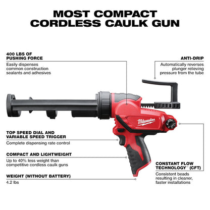 Milwaukee 2441-20 M12 Cordless 10oz. Caulk and Adhesive Gun (Tool Only)