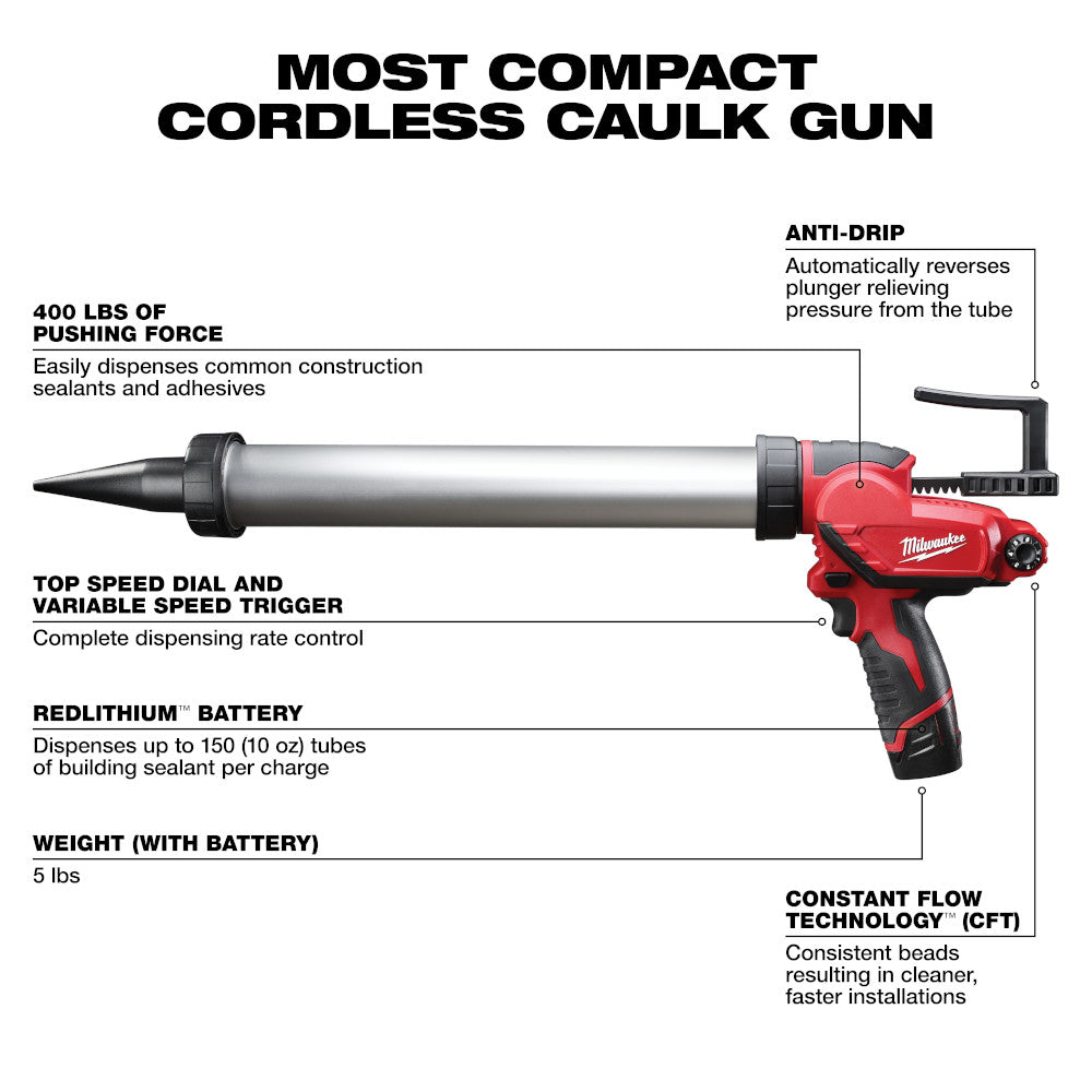 Milwaukee 2442-21 M12 20oz Aluminum Sausage Style Caulking Gun Kit