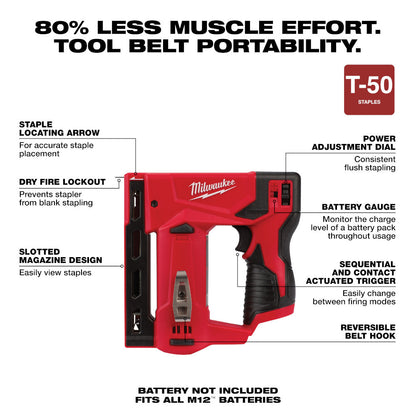 Milwaukee 2447-20 M12 Cordless 3/8in Crown Stapler (Tool Only)