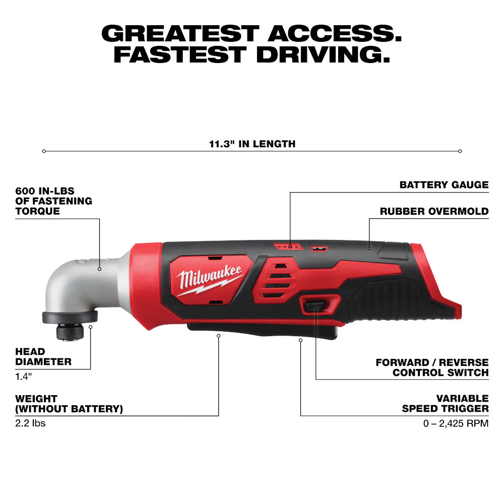 Milwaukee 2467-20 M12 Cordless 1/4in Hex Right Angle Impact Driver (Tool Only)