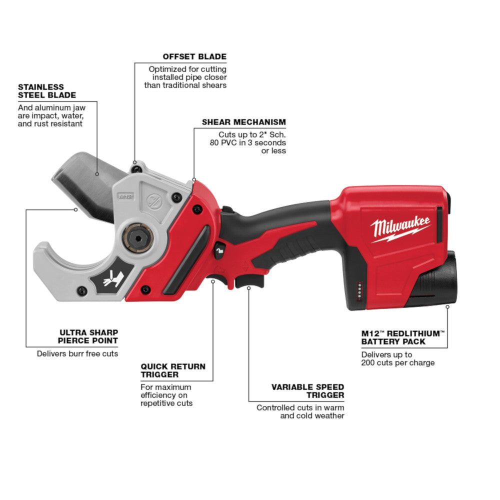 Milwaukee 2470-20 Cordless M12 Plastic Pipe Shear (Tool Only)